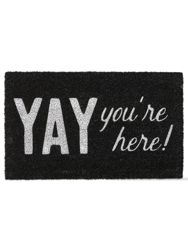 'Yay You're Here' Black Coir Doormat