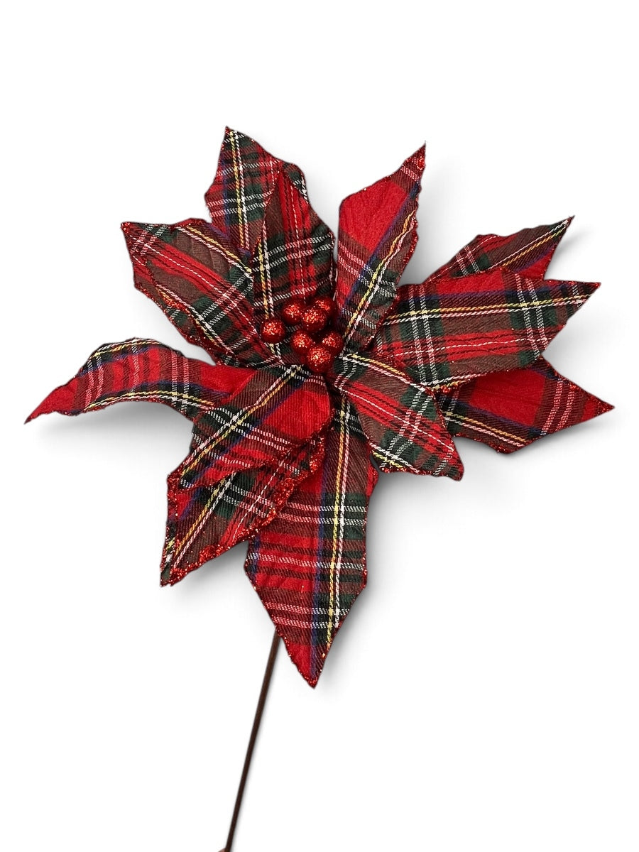 Red Multi Plaid Poinsettia Stem 20''