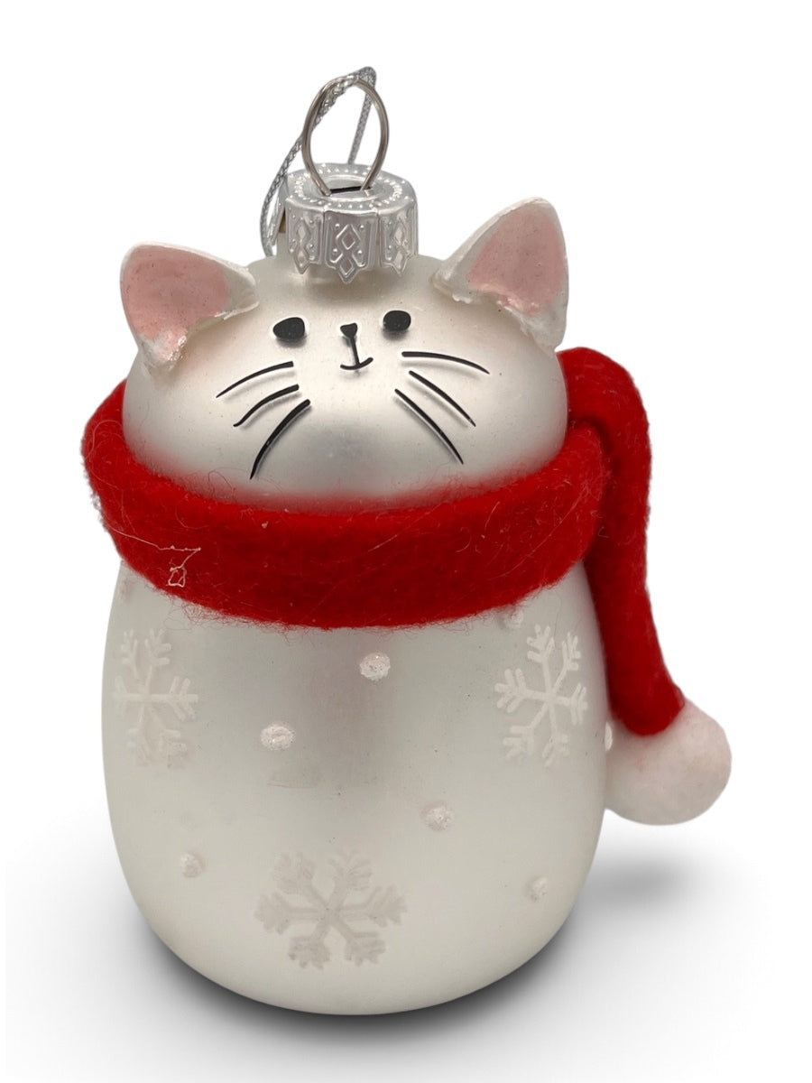 White/Red Cat w/ Scarf Glass & Polyester 3.5''