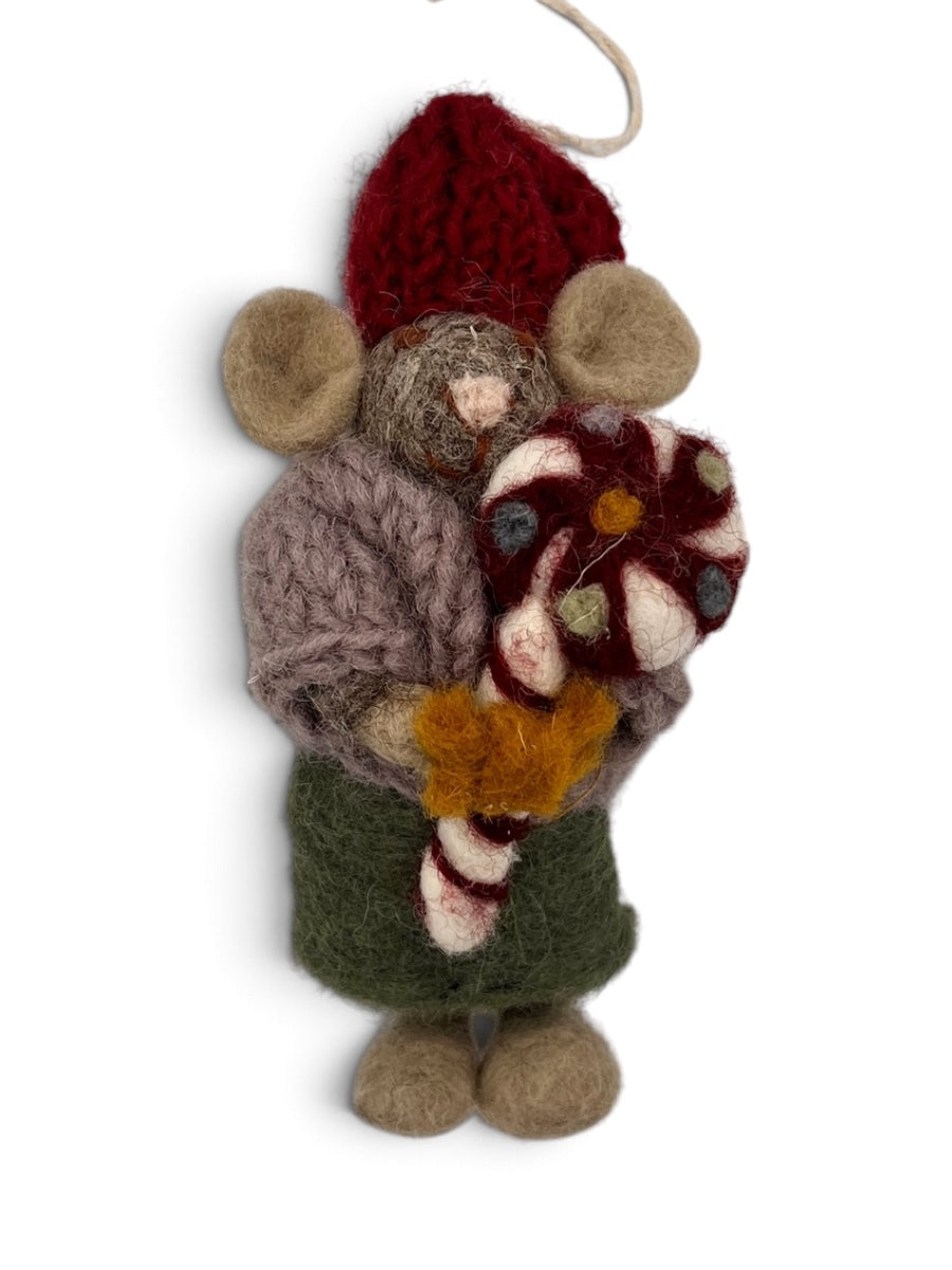 Grey Girl Mouse w/ Christmas Candy - Small