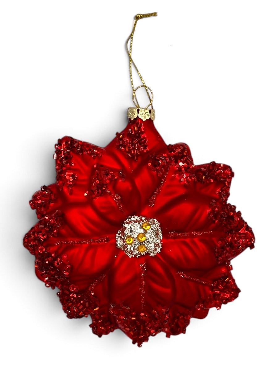 Red Poinsettia Glass Ornament