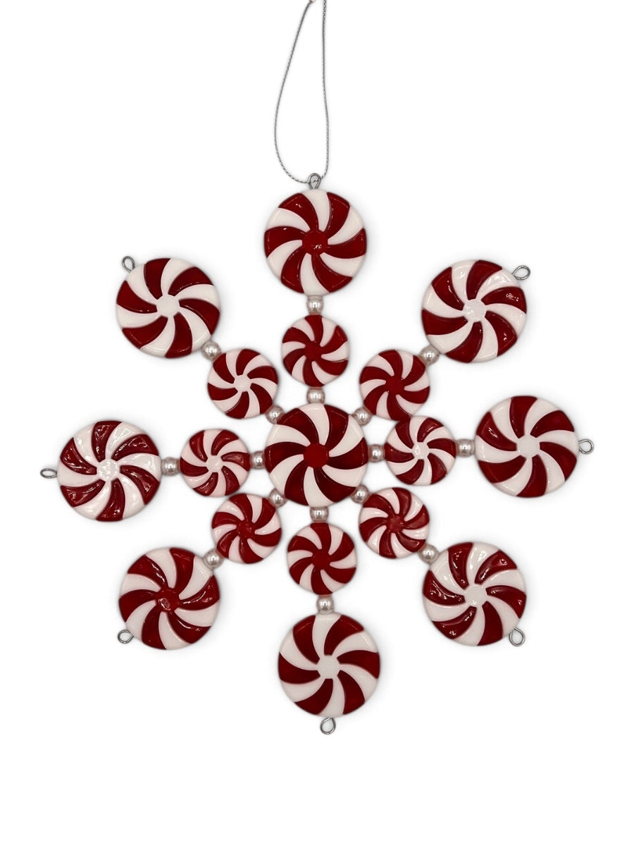 Red White Peppermint Snowflake Ornament 7''