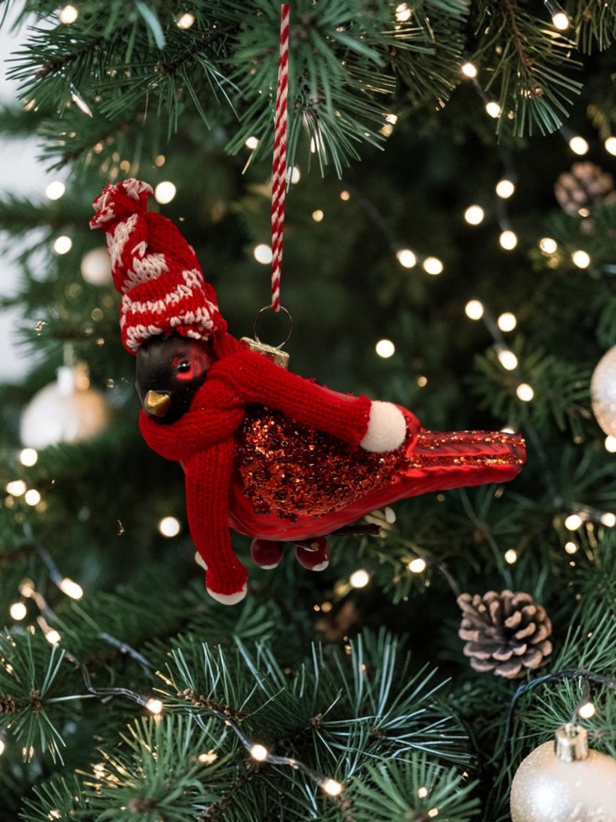 Bird w/ Hat & Scarf Mercury Glass Ornament Asst. of 4