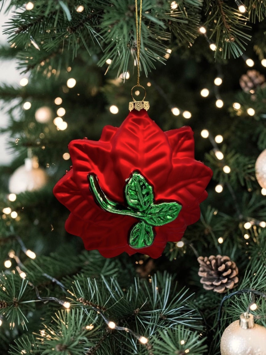 Red Poinsettia Glass Ornament