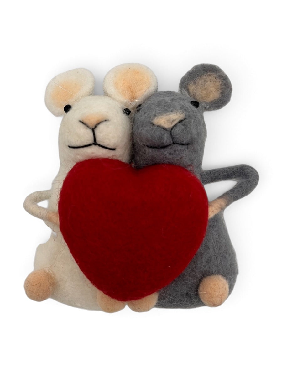 Wool Felt Mice w/ Heart Ornament