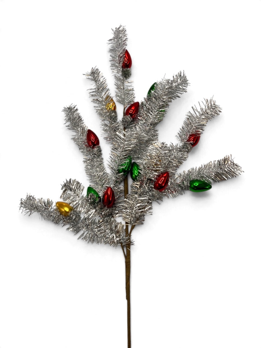 Red/Green Light Bulbs Pine Spray 33''