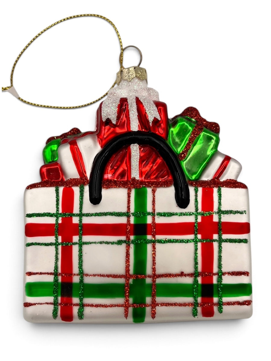 Plaid Shopping Bag Ornament 4.25''