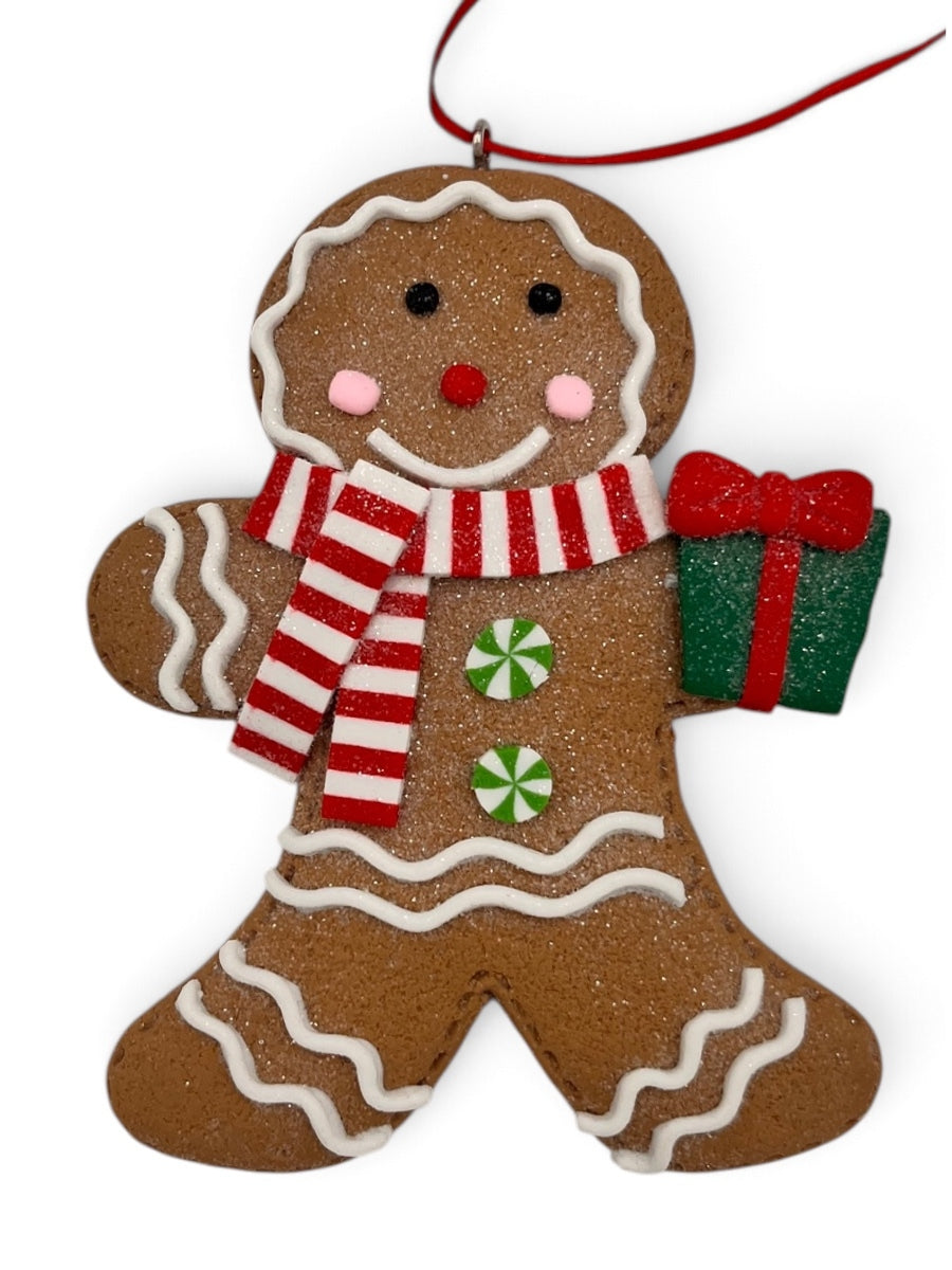 Gingerbread w/ Present PVC Ornament 4''