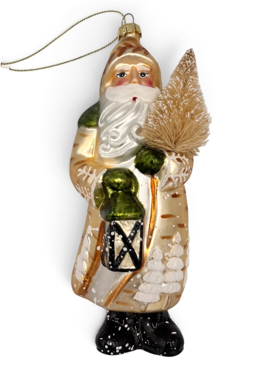 Santa Holding Sisal Tree White Ornament 7.25''