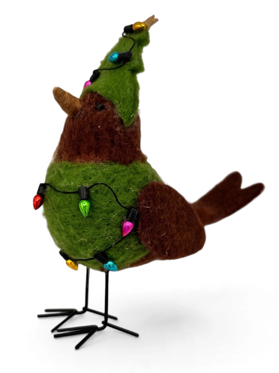Bird in Christmas Tree Outfit Wool Ornament
