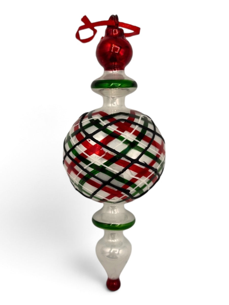Plaid Finial Red/Green/White Ornament 8''