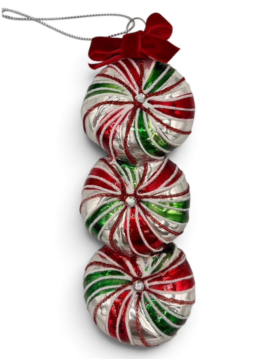 3 Candy Rounds Glass Ornament 5.25''