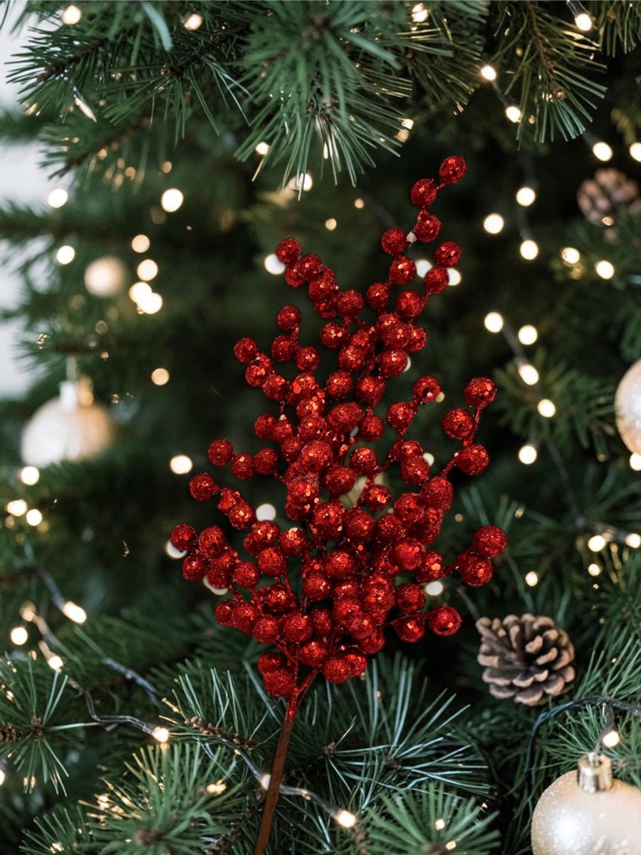 Red Crabapple Spray Glitter 29''