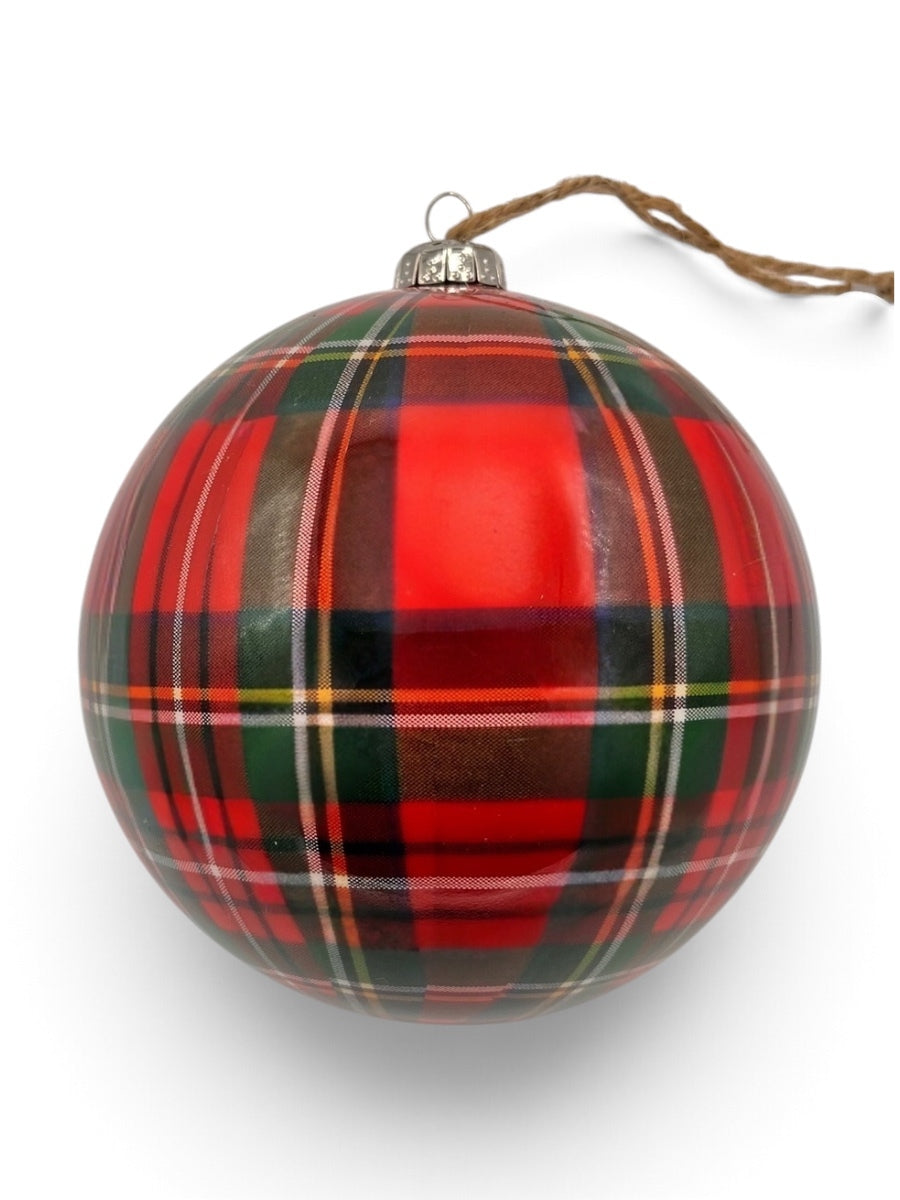 Red/Green Plaid Decoumpage Ball Ornament 120mm.