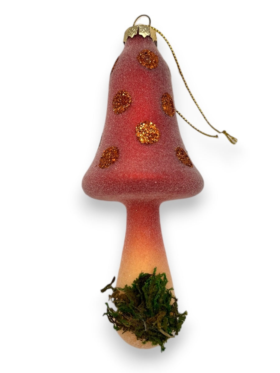 Mushroom w/ Glitter Dots Glass Ornament