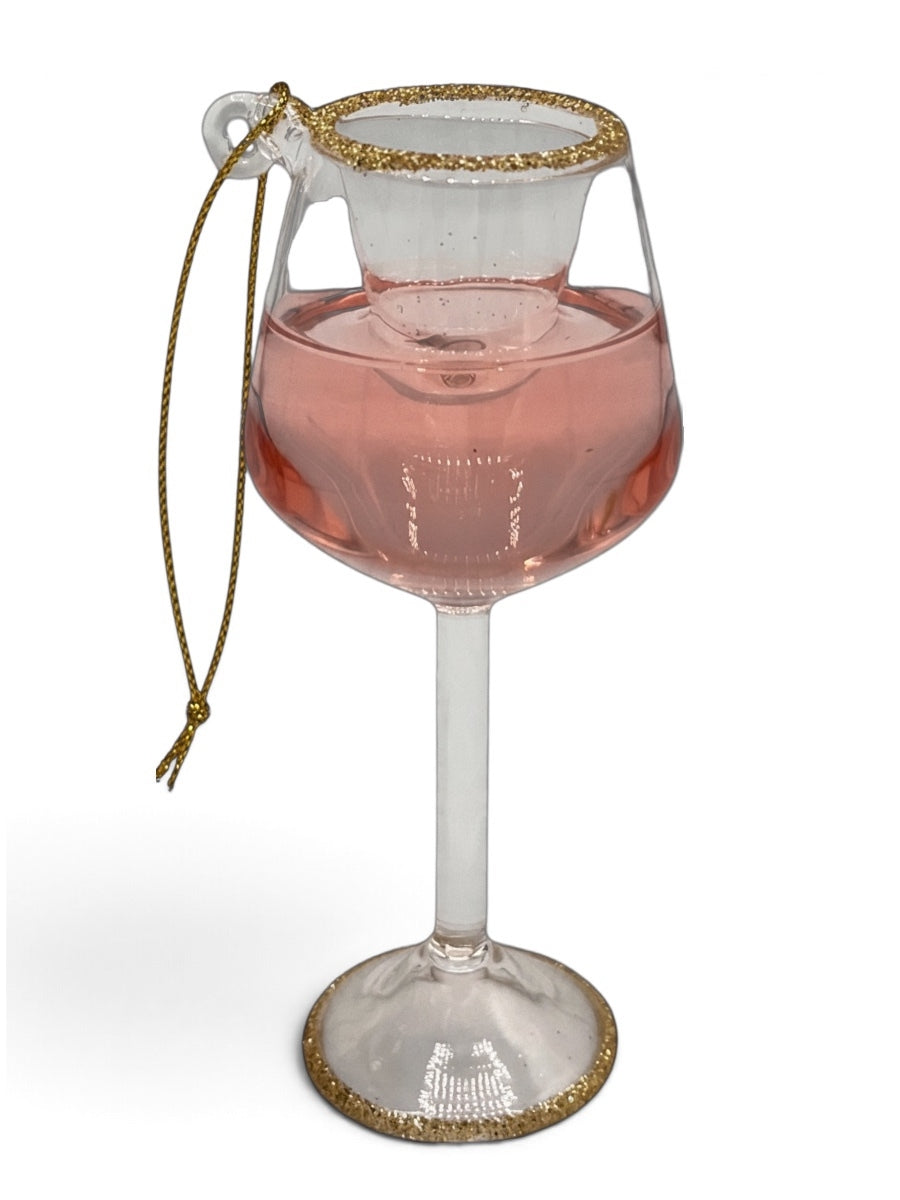 Rose Wine Glass Classic Glass Ornament 3.75''
