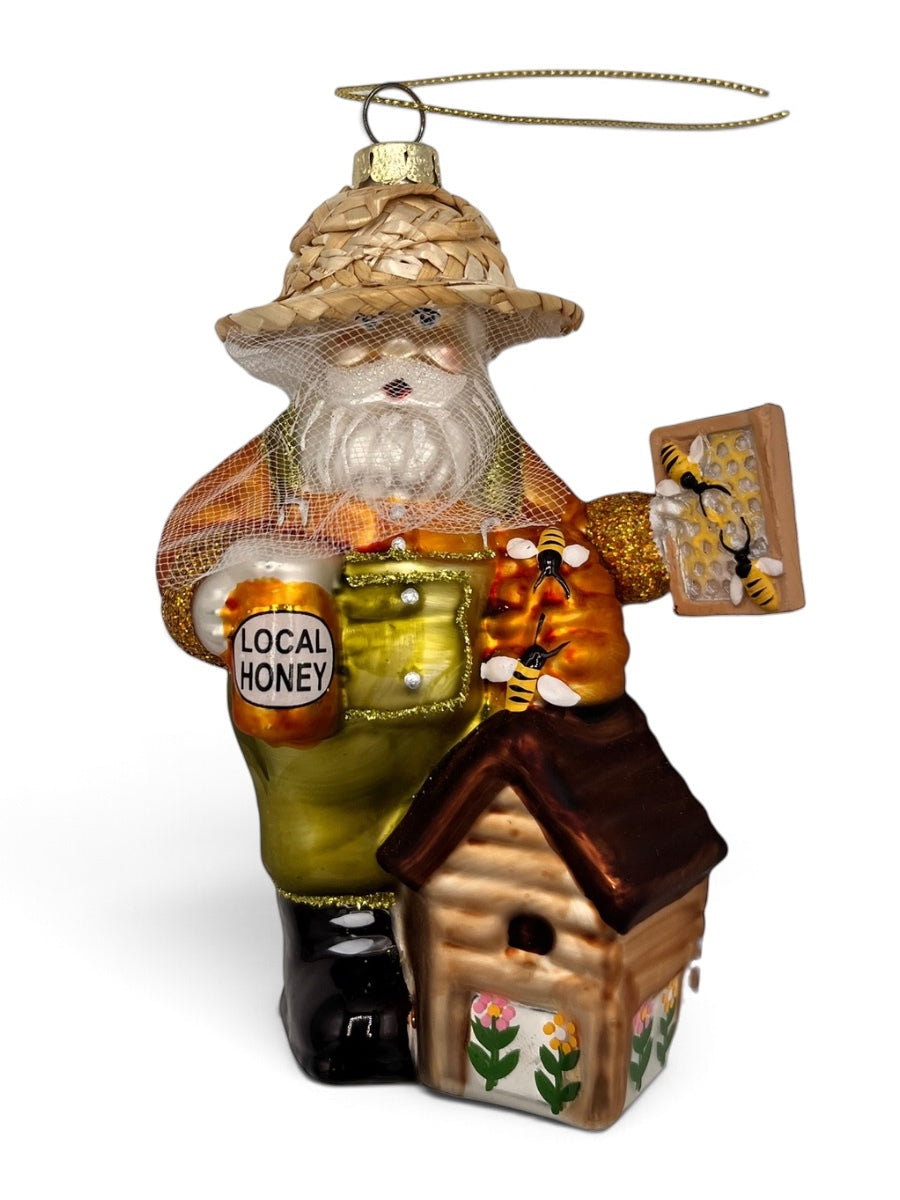 Santa Beekeeper Glass Ornament 5.5''