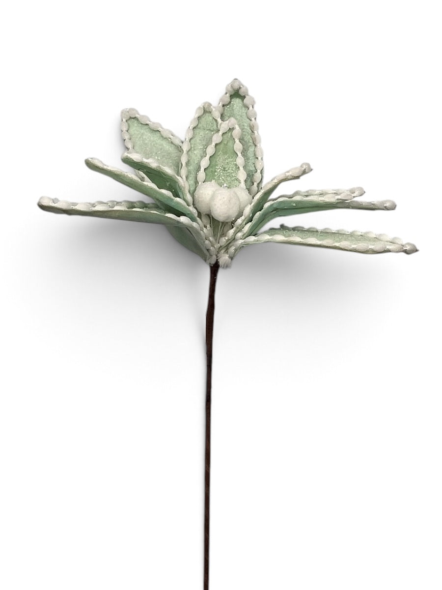 Mint/White Frosted Poinsettia Stem 20''