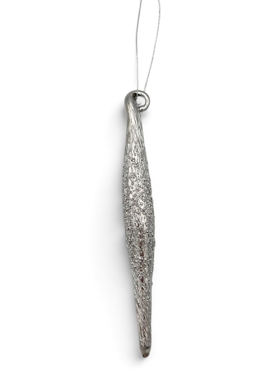 Silver Glittered Icicle Glass Ornament 5''
