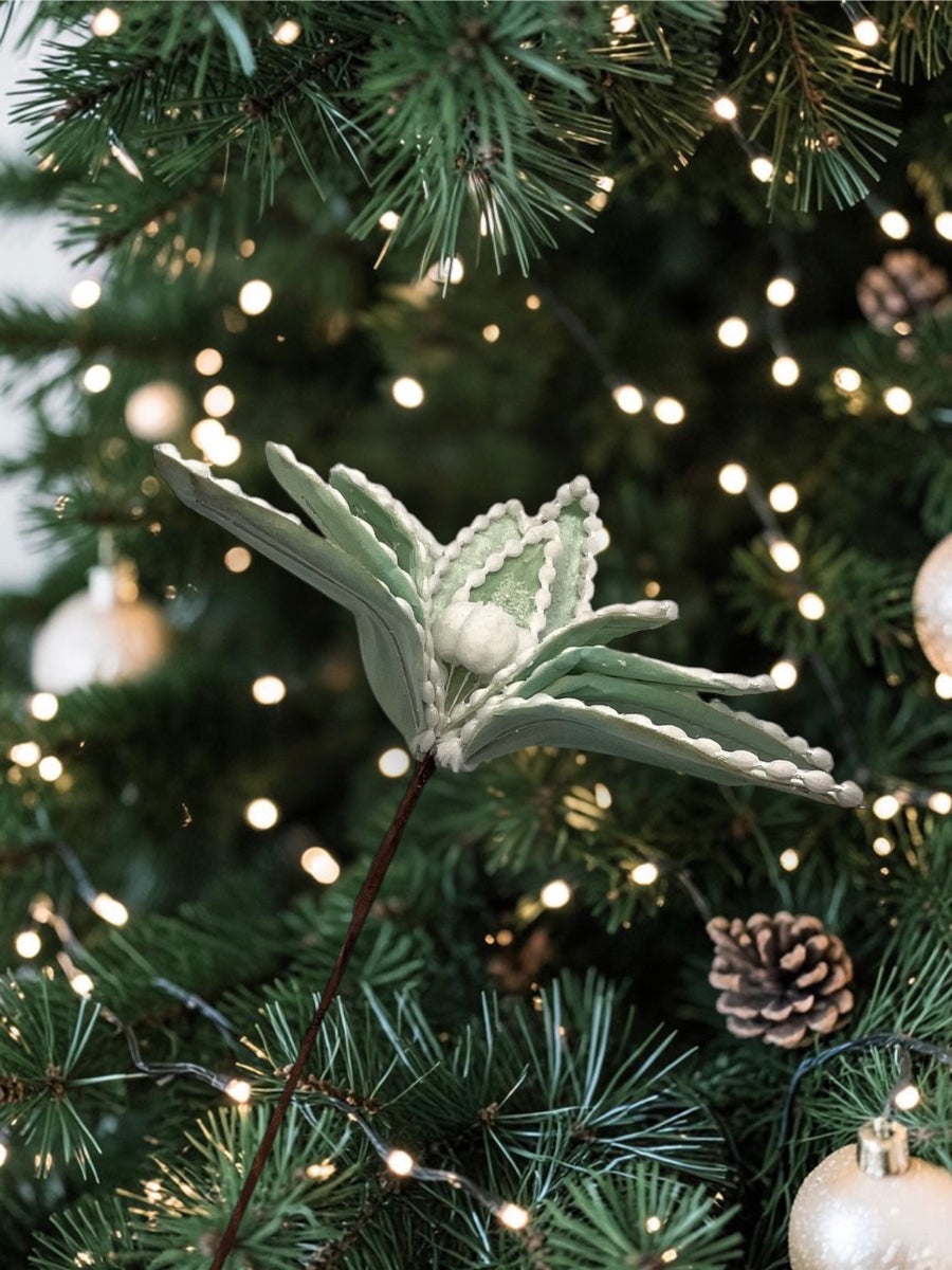 Mint/White Frosted Poinsettia Stem 20''
