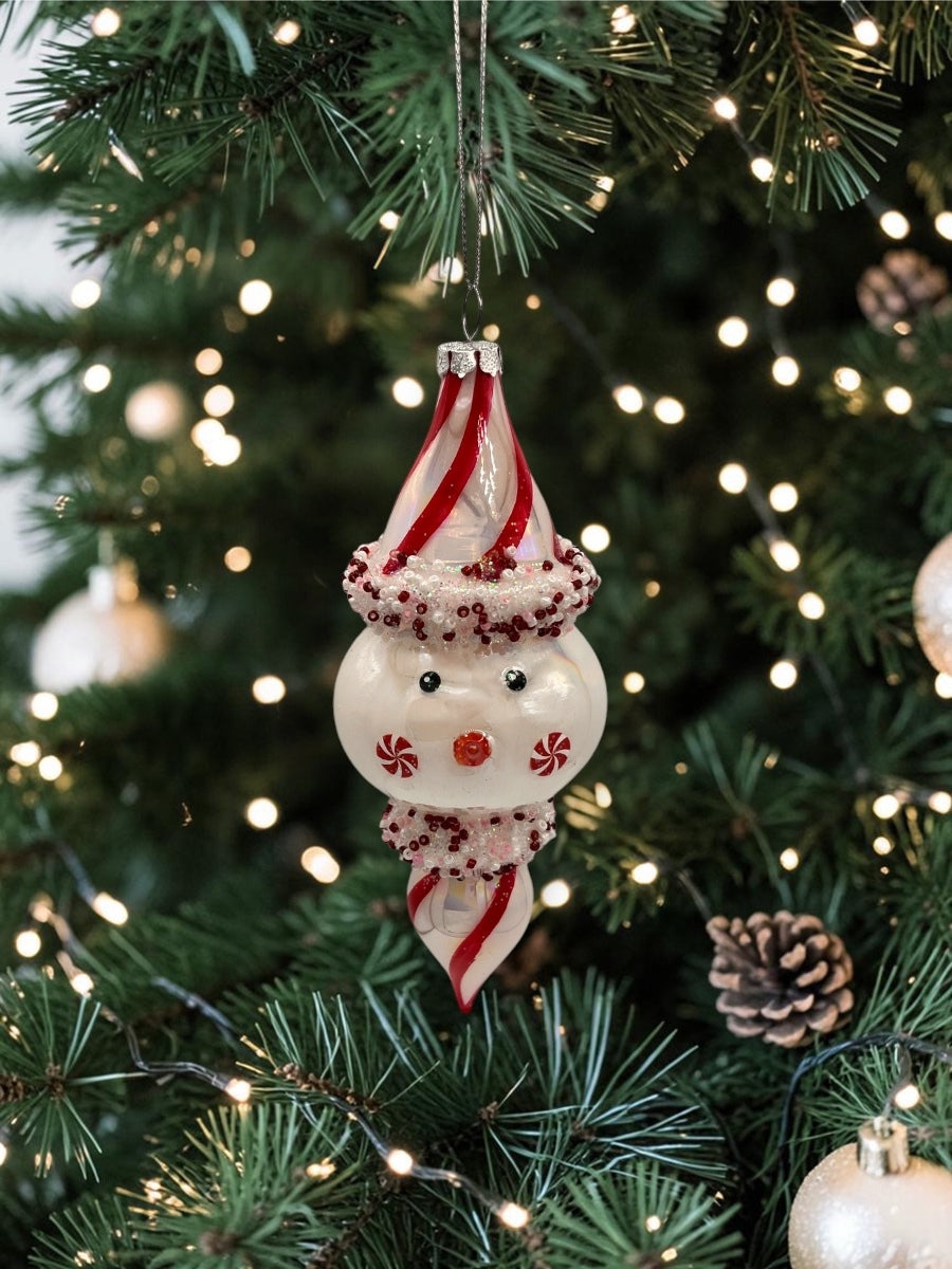 Snowman Drop Glass Ornament 5.5''