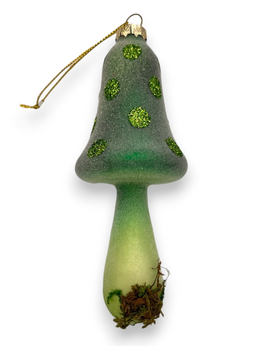 Mushroom w/ Glitter Dots Glass Ornament