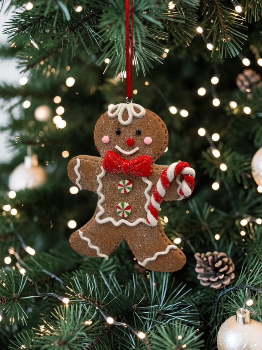 Gingerbread w/ Candy Cane PVC Ornament 4''