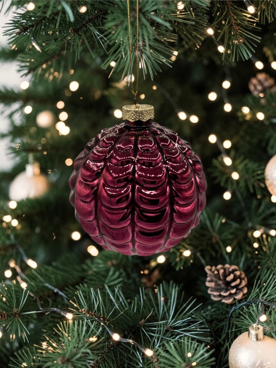 Shiny Cone Caramel Pattern Ball Glass Ornament 4''