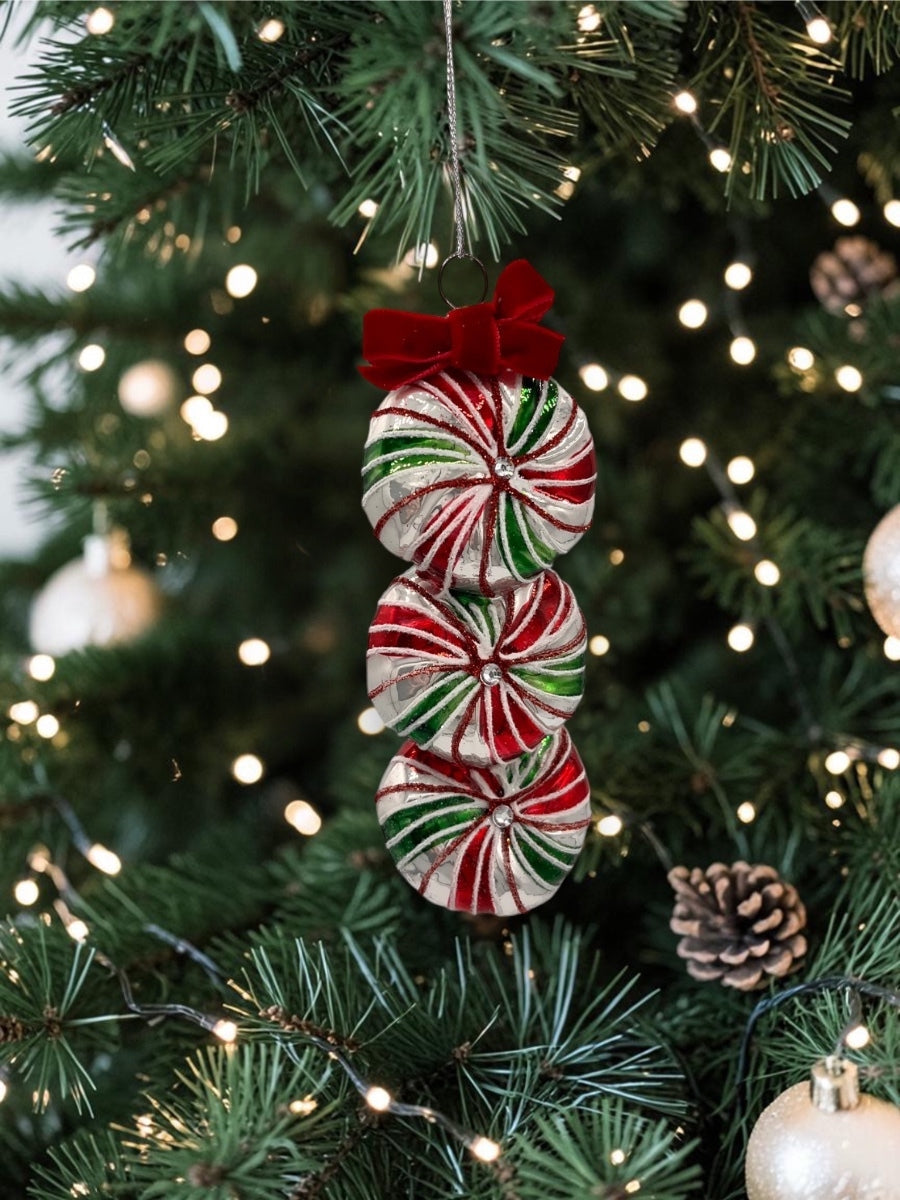 3 Candy Rounds Glass Ornament 5.25''