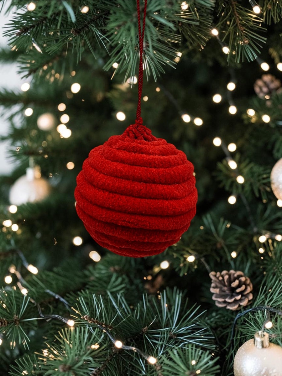 Red Chenille Ball Ornament 4''