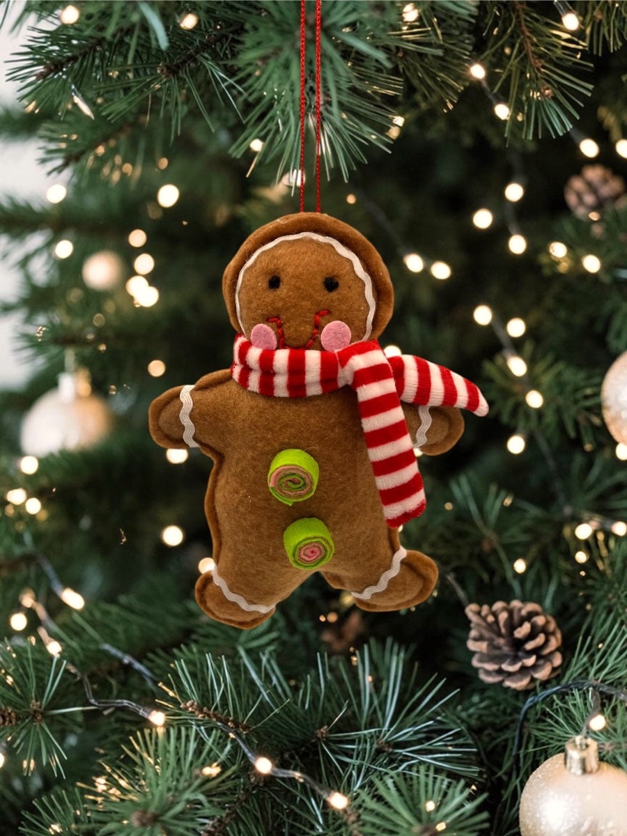 Gingerbread Man Fabric Ornament 5.5'' Asst. of 2
