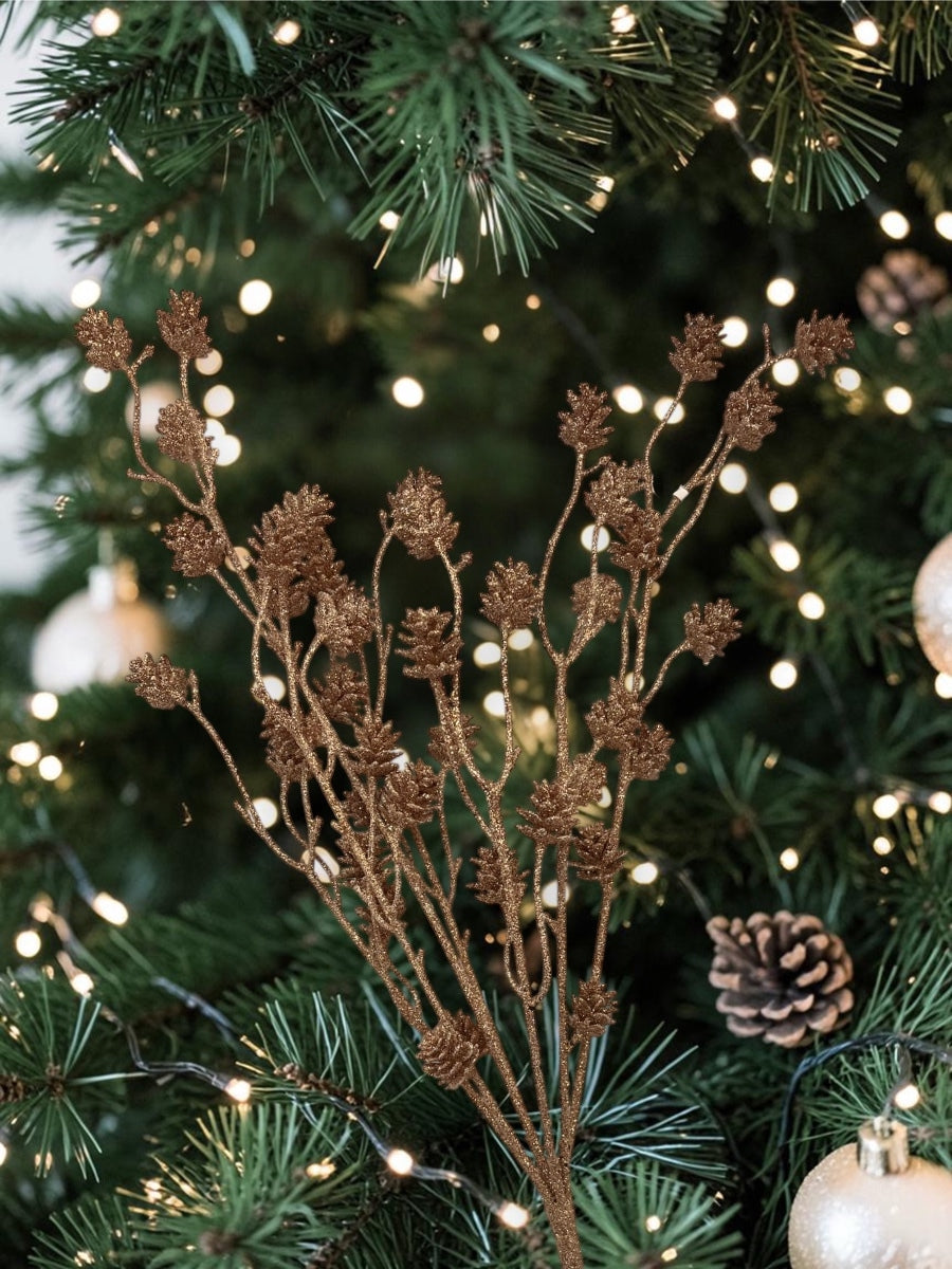 Champagne Glitter Pinecone Bush 24''