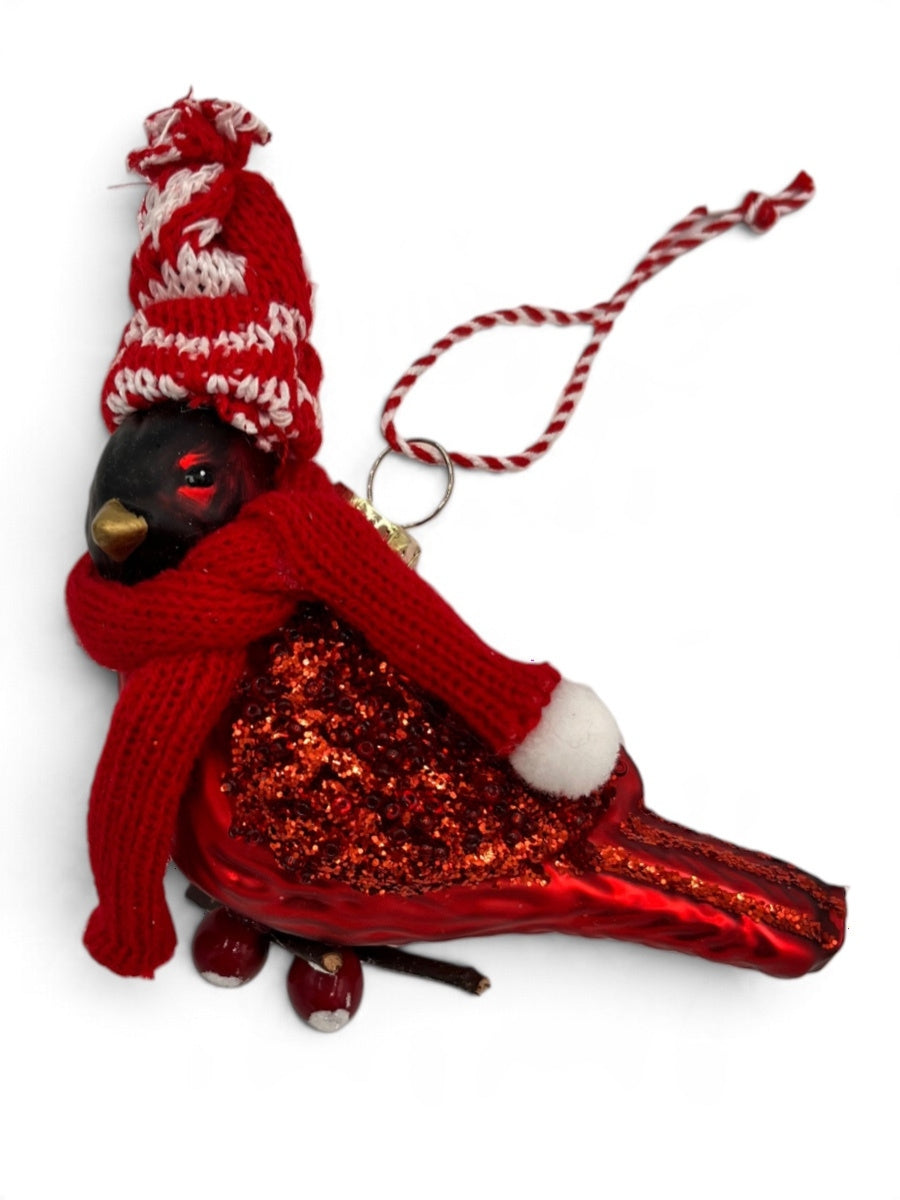 Bird w/ Hat & Scarf Mercury Glass Ornament Asst. of 4