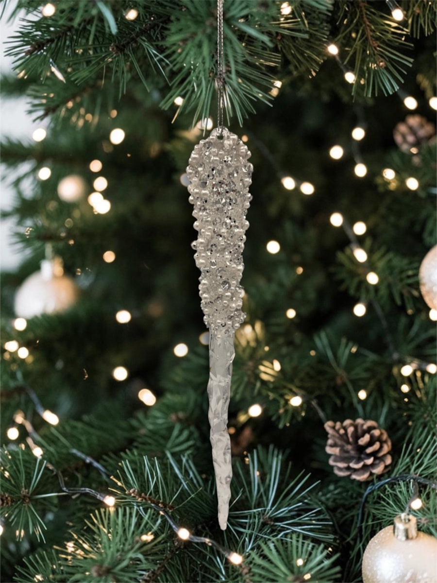 Clear White Pearl Acrylic Icicle Ornament 9''