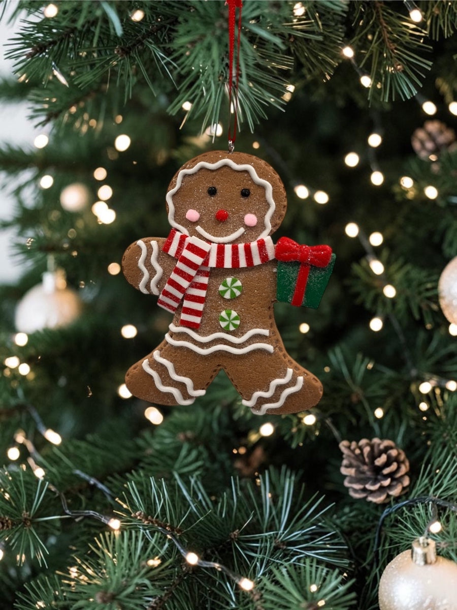 Gingerbread w/ Present PVC Ornament 4''