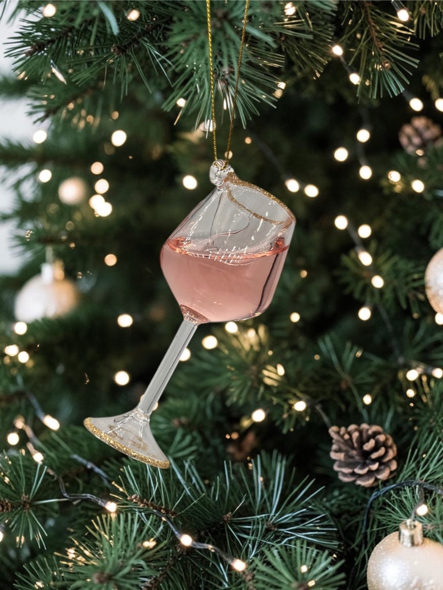 Rose Wine Glass Classic Glass Ornament 3.75''