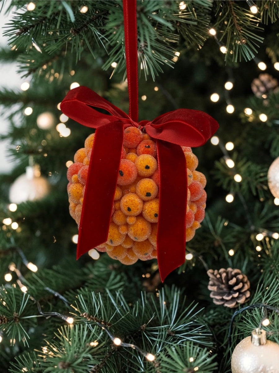 Beaded Berry Ball Citrus Ornament 4''