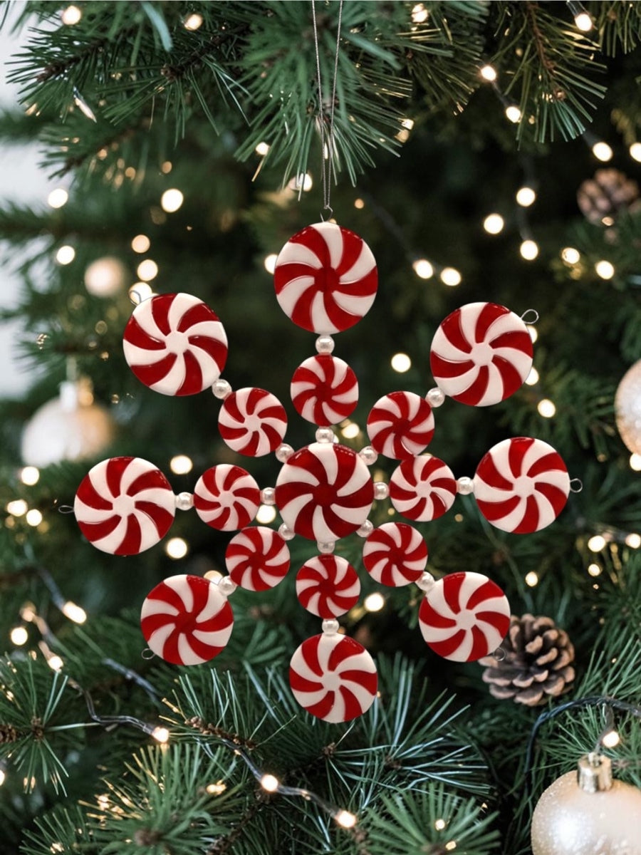 Red White Peppermint Snowflake Ornament 7''