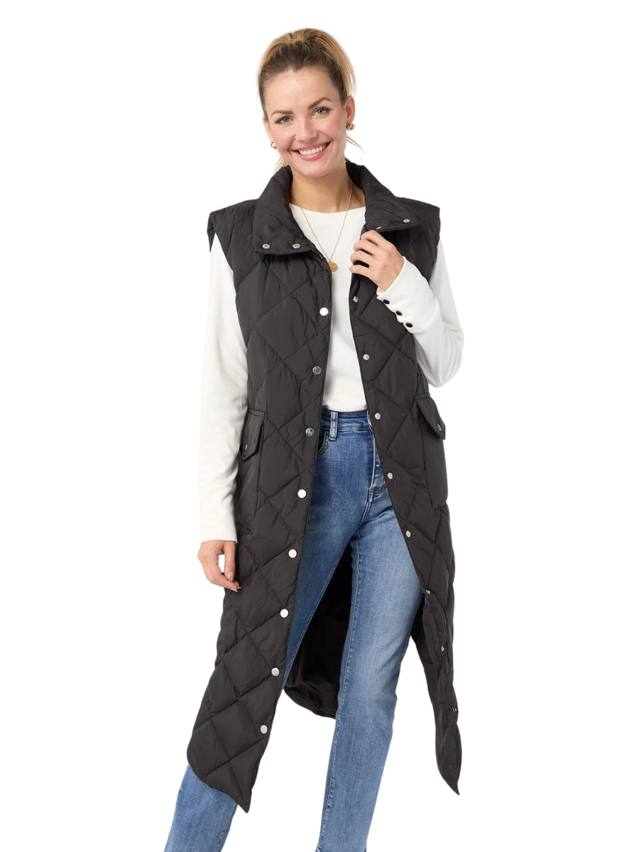 Coco Black Shea Long Down Filled Quilted Vest S/M