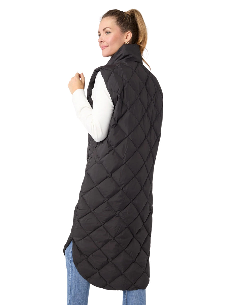 Coco Black Shea Long Down Filled Quilted Vest S/M