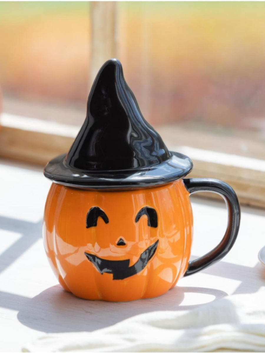 Ceramic Coffee Cup Jack-o'-Lantern w/ Hat Topper