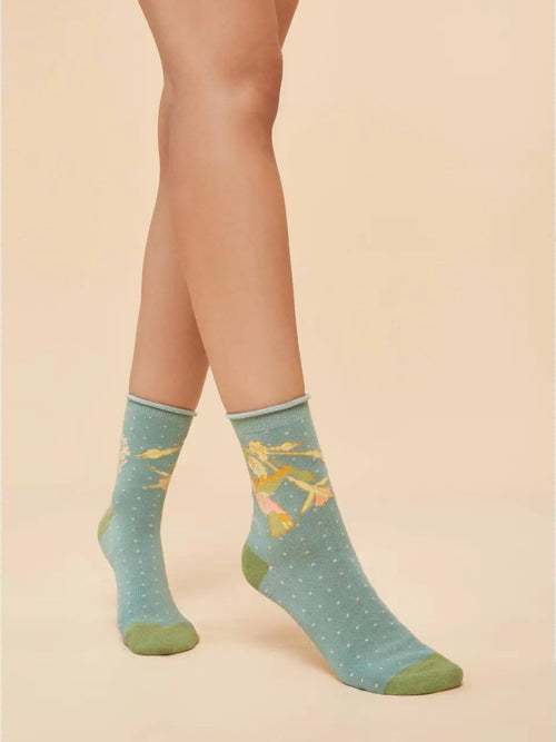 Aqua Hummingbird Ankle Socks