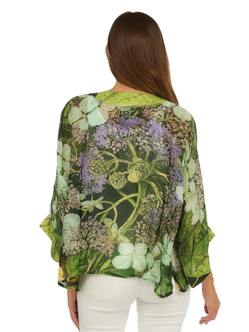Lime Hydrangea Print Short Kimono