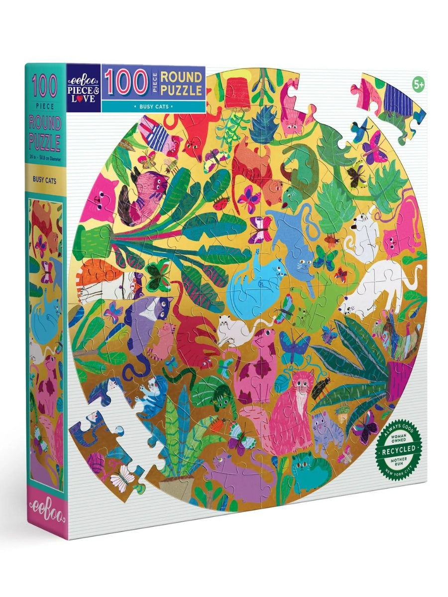 Busy Cats 100 Piece Round Puzzle