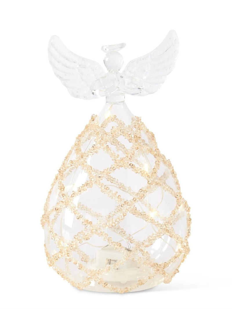 Glass LED Angel with Gold Beads Lattice