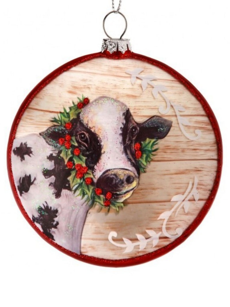 Cow with Holly Wreath Ornament