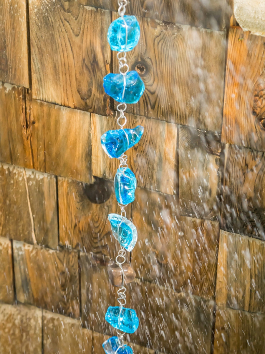 Blue Glass Rain Chain