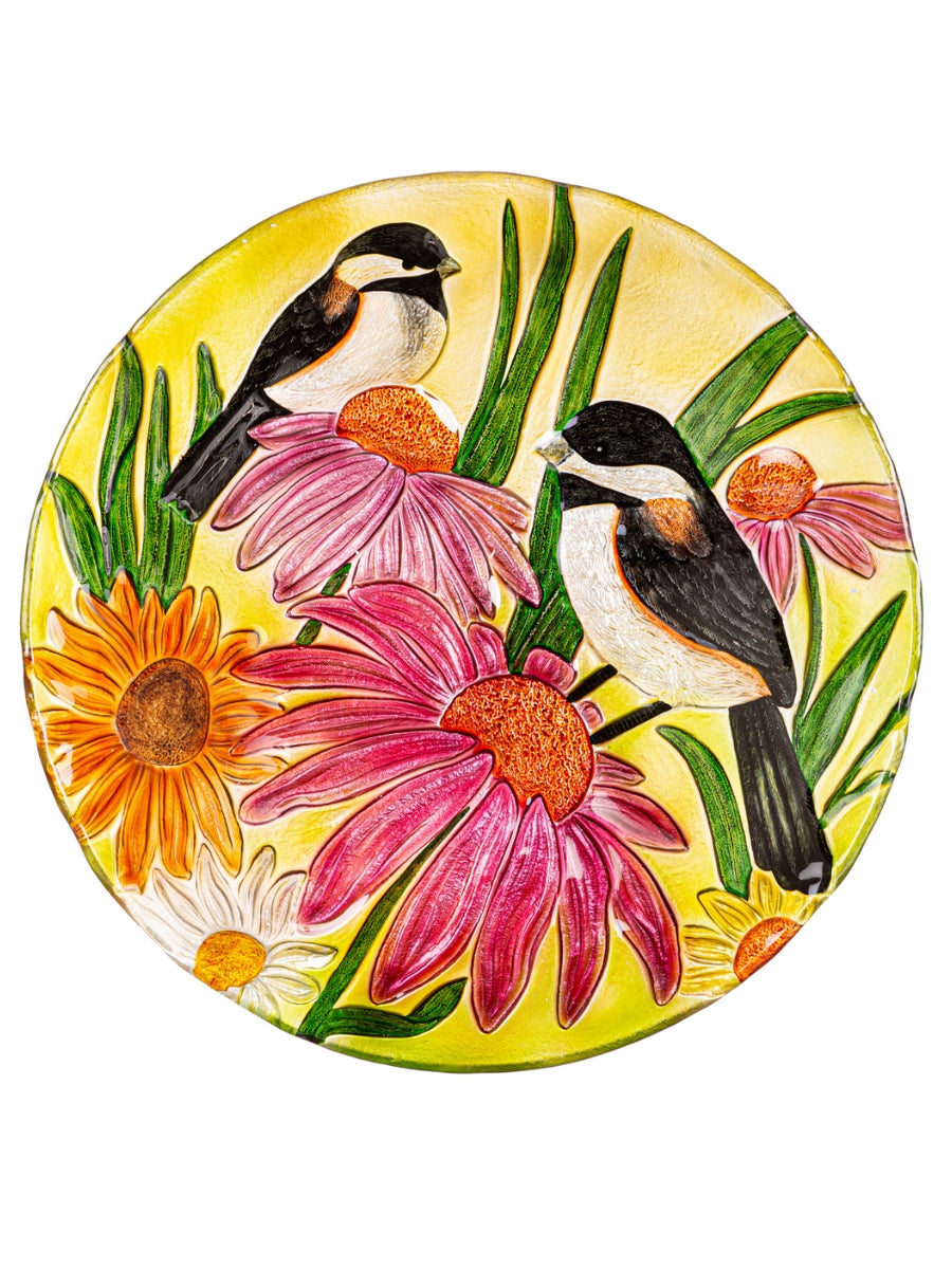 Chickadee Glass Bird Bath