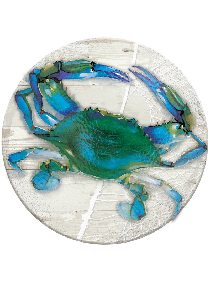 Blue Crab Embossed Glass Bird Bath