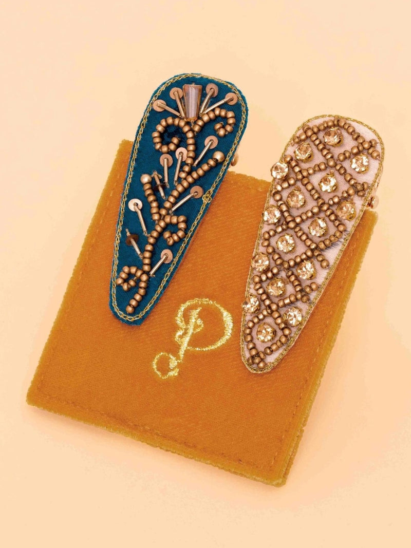 Jeweled Hair Clips Fern & Tile